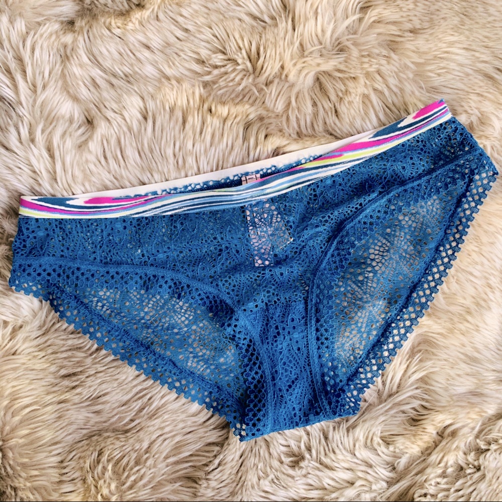 VS Crochet Pointelle Lace Cheeky Blue Panties NWT